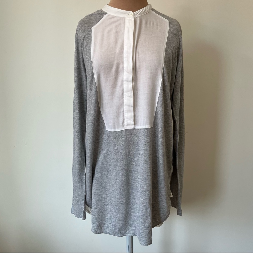 Vince White Grey Tuxedo Mandarin Collar Button Long Sleeve Tunic Top EUC Size S